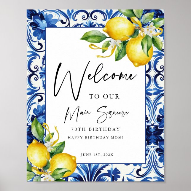 Mediterranean  Lemons 7Oth Birthday Welcome Sign (Front)