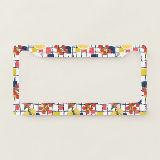 Mediterranean Lemons and Tomatoes Plaid License Plate Frame (Front)