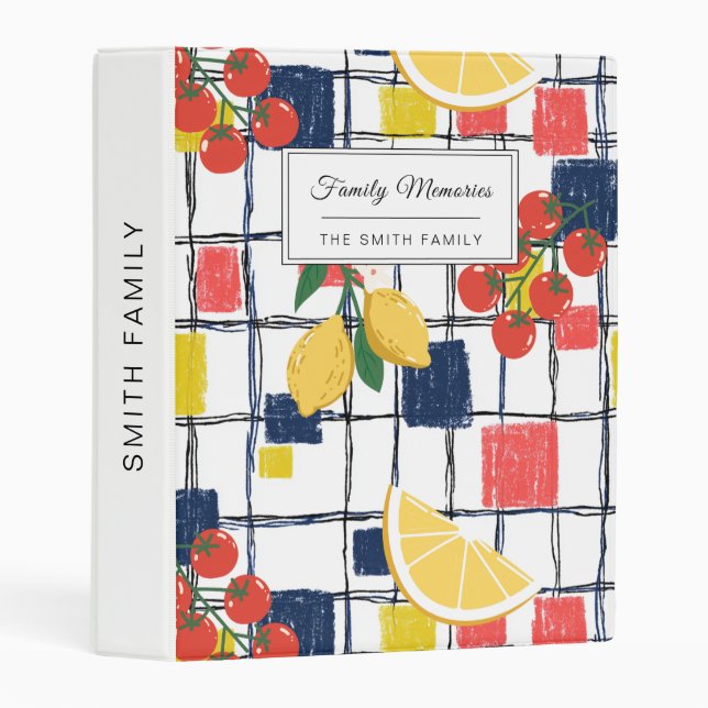 Mediterranean Lemons and Tomatoes Plaid Mini Binder (Front/Spine)