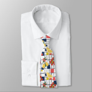 Mediterranean Lemons and Tomatoes Plaid Neck Tie