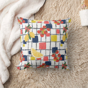 Mediterranean Lemons and Tomatoes Plaid Throw Pillow