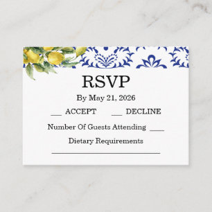 Mediterranean Lemons Blue Mosaic Tile Wedding RSVP Enclosure Card
