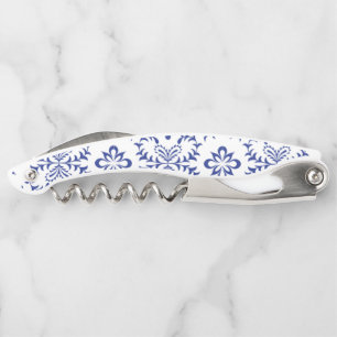 Mediterranean Lemons Blue Mosaic Tile Wedding Waiter's Corkscrew