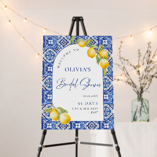 Mediterranean Lemons Blue Tiles Bridal Shower Foam Board