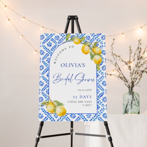 Mediterranean Lemons Blue Tiles Bridal Shower Foam Board