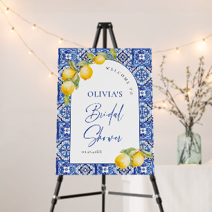 Mediterranean Lemons Blue Tiles Bridal Shower Foam Board