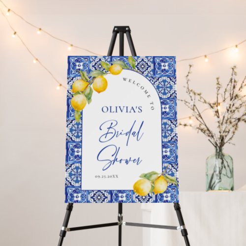 Mediterranean Lemons Blue Tiles Bridal Shower Foam Board