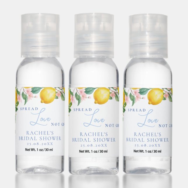 Mediterranean Lemons Blue Tiles Bridal Shower Hand Sanitizer (Set)