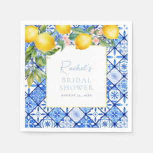 Mediterranean Lemons Blue Tiles Bridal Shower Napkins