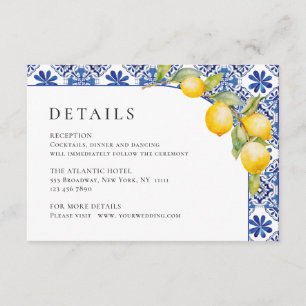 Mediterranean Lemons Blue Tiles Wedding Details Enclosure Card