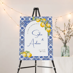 Mediterranean Lemons Blue Tiles Welcome Wedding Foam Board
