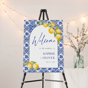 Mediterranean Lemons Blue Tiles Welcome Wedding Foam Board