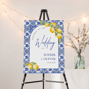 Mediterranean Lemons Blue Tiles Welcome Wedding Foam Board