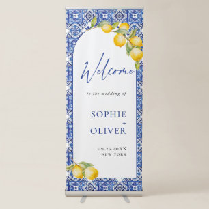 Mediterranean Lemons Blue Tiles Welcome Wedding Retractable Banner