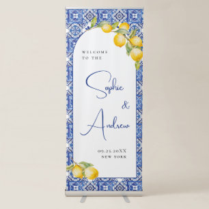 Mediterranean Lemons Blue Tiles Welcome Wedding Retractable Banner