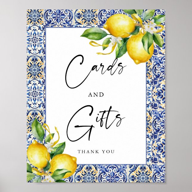 Mediterranean Lemons Bridal Shower Cards and Gifts Poster (Front)