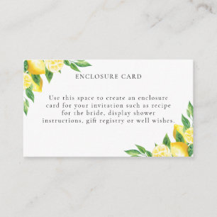 Mediterranean Lemons Bridal Shower Enclosure Card