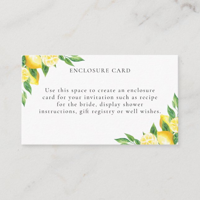 Mediterranean Lemons Bridal Shower Enclosure Card (Front)