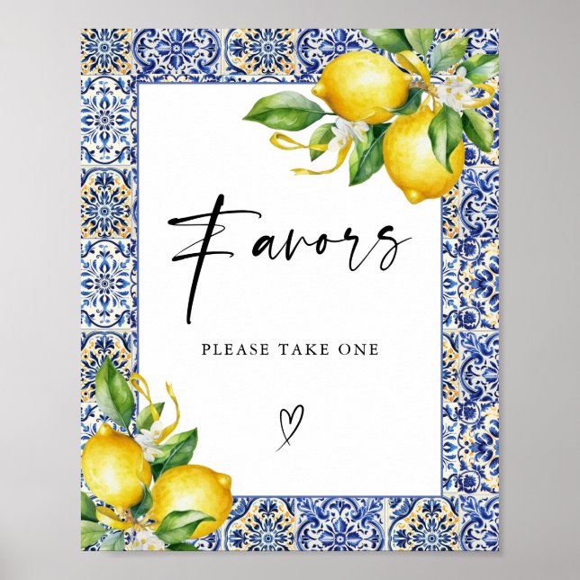 Mediterranean Lemons Bridal Shower Favors Sign (Front)