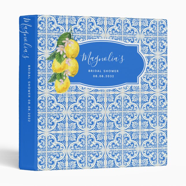 Mediterranean Lemons Bridal Shower Recipe 3 Ring Binder (Front/Spine)