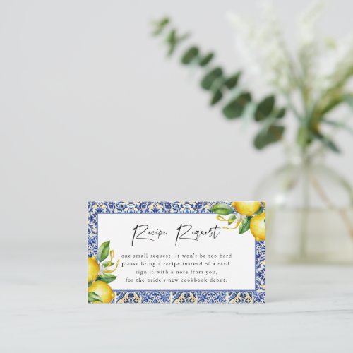 Mediterranean Lemons Bridal Shower Recipe Enclosure Card