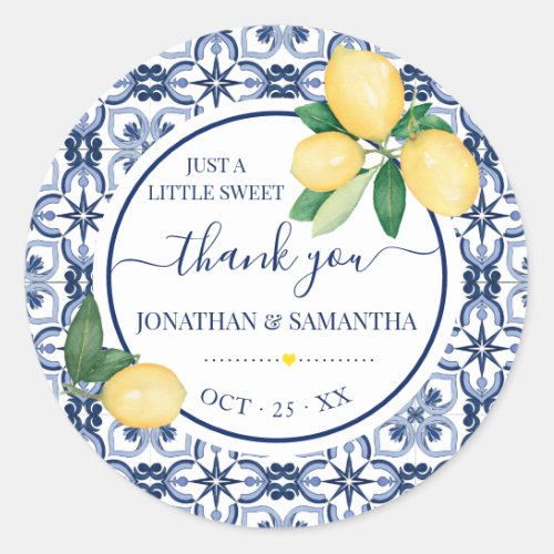 Mediterranean Lemons Bridal Shower Thank You Classic Round Sticker