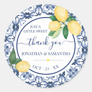 Mediterranean Lemons Bridal Shower Thank You Classic Round Sticker