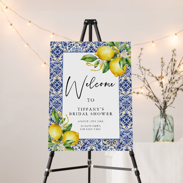 Mediterranean  Lemons Bridal Shower Welcome Sign (In Situ (Stand))