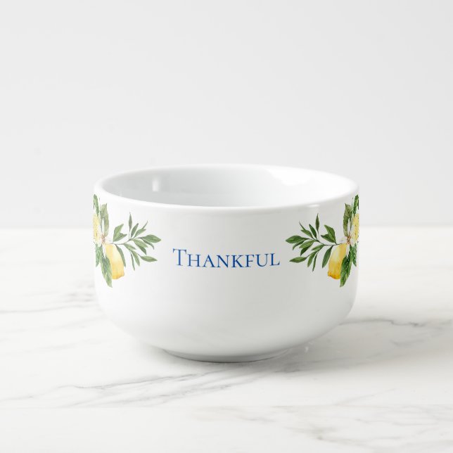 Mediterranean Lemons Cobalt Blue Thankful Soup Mug (Front)