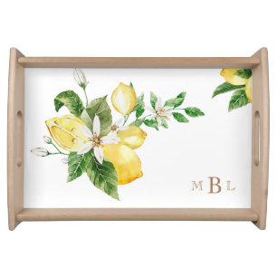 Mediterranean Lemons Custom Gold Monogram Serving Tray