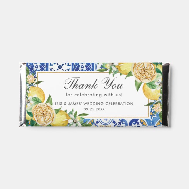 Mediterranean Lemons Floral Wedding Thank You Hershey Bar Favors (Front)