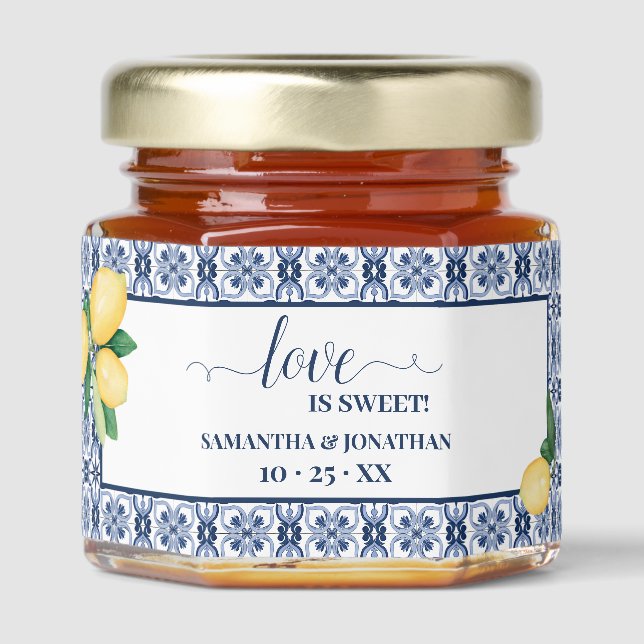 Mediterranean Lemons Love is Sweet Honey Jar Favors (Front)