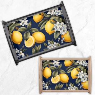 Mediterranean Lemons on Navy Serving Tray
