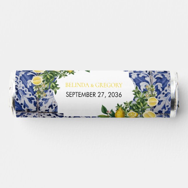 Mediterranean Lemons Portuguese Tiles Wedding Breath Savers® Mints (Front)