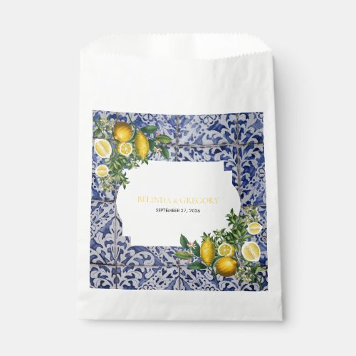 Mediterranean Lemons Portuguese Tiles Wedding  Favor Bag