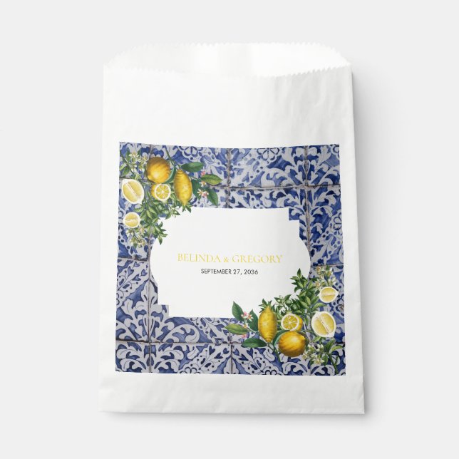 Mediterranean Lemons Portuguese Tiles Wedding  Favor Bag (Front)