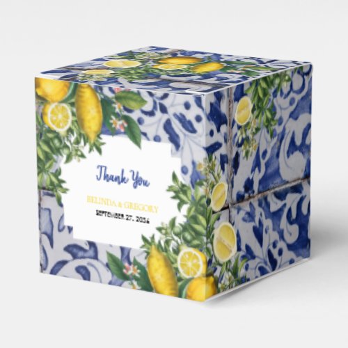 Mediterranean Lemons Portuguese Tiles Wedding Favor Boxes