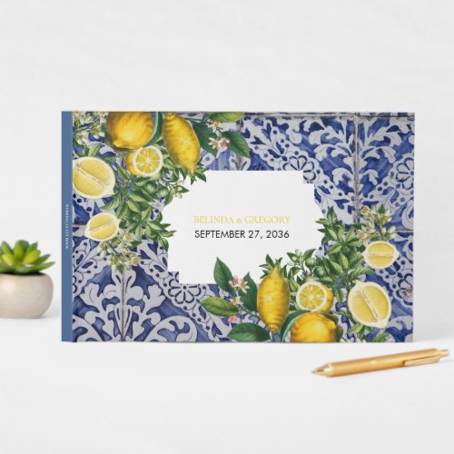 Mediterranean Lemons Portuguese Tiles Wedding  Guest Book