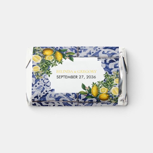 Mediterranean Lemons Portuguese Tiles Wedding   Hershey's Miniatures (Front)
