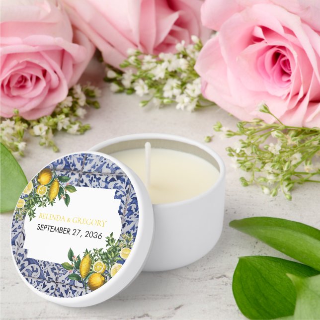 Mediterranean Lemons Portuguese Tiles Wedding  Mini Candle Favors (Insitu (Wedding))