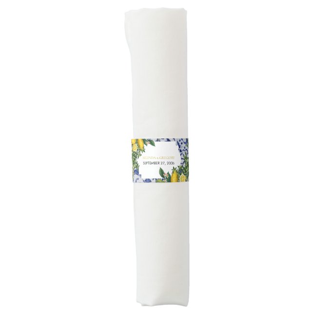 Mediterranean Lemons Portuguese Tiles Wedding  Napkin Bands (Front)