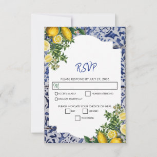 Mediterranean Lemons Portuguese Tiles Wedding RSVP Card