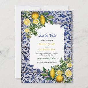 Mediterranean Lemons Portuguese Tiles Wedding Save The Date