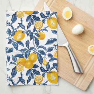 Mediterranean Lemons Seamless Pattern Kitchen Towel