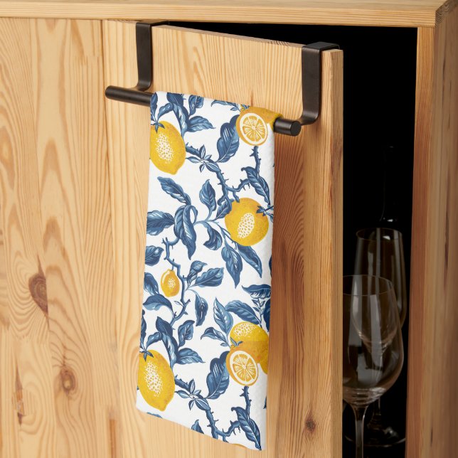 Mediterranean Lemons Seamless Pattern Kitchen Towel (Thirds Fold)