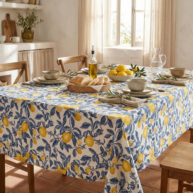 Mediterranean Lemons Seamless Pattern Tablecloth (mediterranean italian coastal lemon pattern botanical tablecloth)