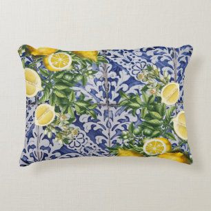 Mediterranean Lemons Summer Portuguese Tiles Accent Pillow