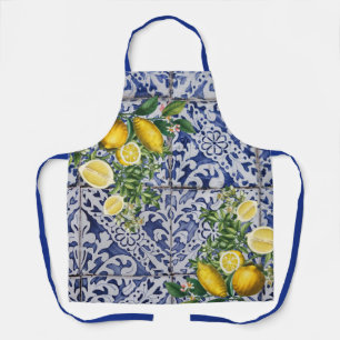 Mediterranean Lemons Summer Portuguese Tiles Apron
