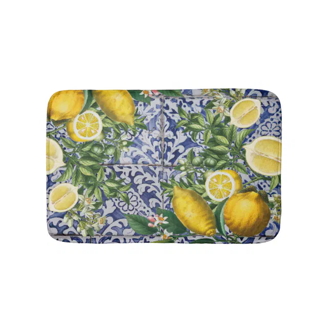 Mediterranean Lemons Summer Portuguese Tiles Bath Mat Zazzle