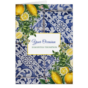 Mediterranean Lemons Summer Portuguese Tiles Cards